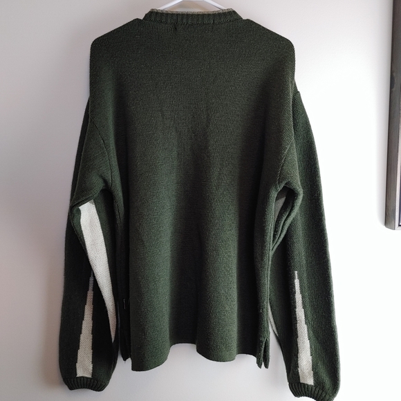 Vtg Arson Pullover Sweater Olive Green Men's Sz M V-neck Wool Blend - Picture 5 of 9